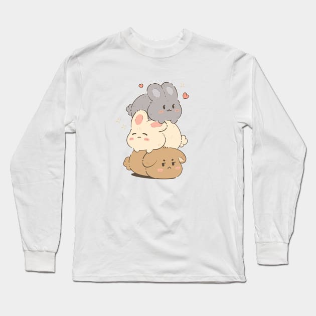 Cute Bunny Stack Long Sleeve T-Shirt by ModesaDraw